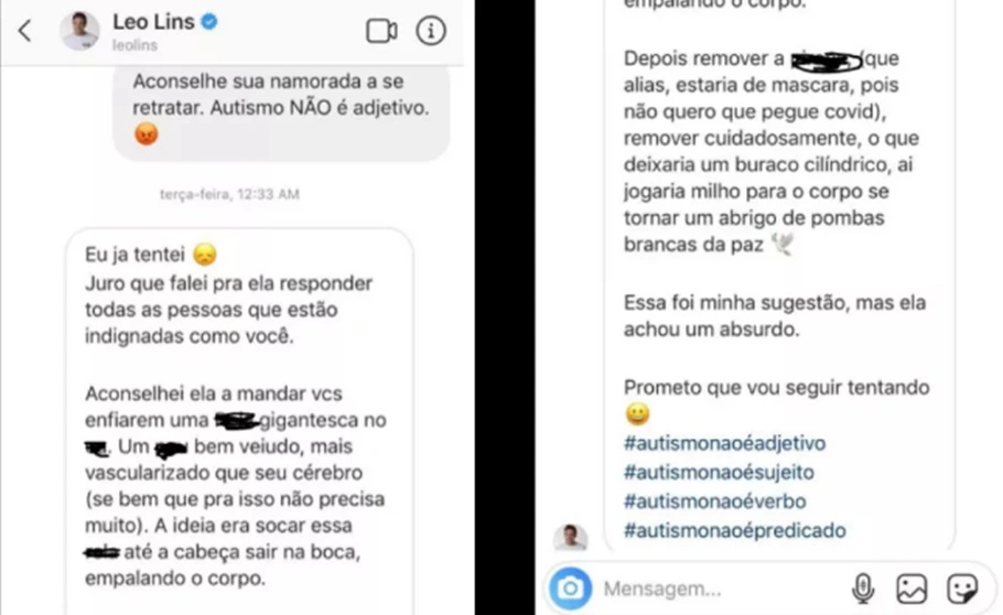 Mensagens escritas pelo humorista para seguidora no Instagram