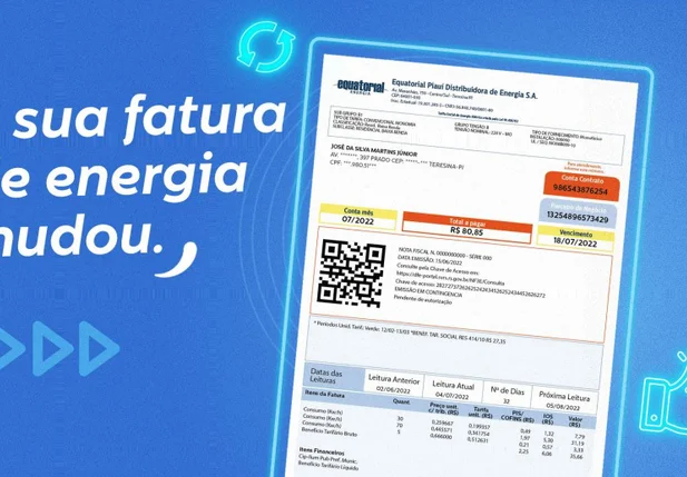 Novo modelo de fatura da Equatorial Piauí