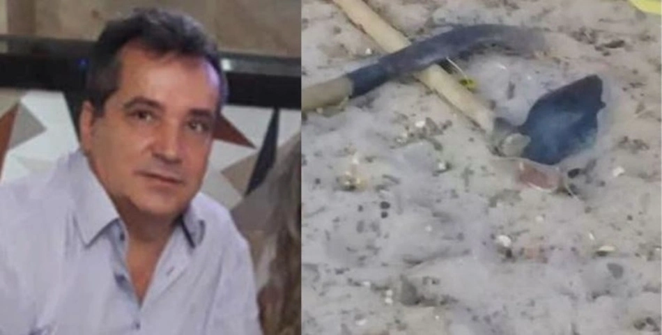 Vítima Francisco Hélio e as armas utilizadas no crime