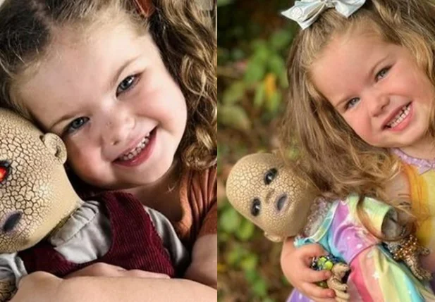 Briar, de 3 anos, e sua boneca apelidada de Assustadora Chloe