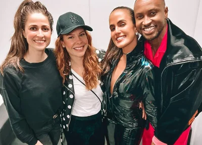 Eduarda Porto, Fernanda Souza, Carol Peixinho e Thiaguinho nos bastidores do Rock In Rio