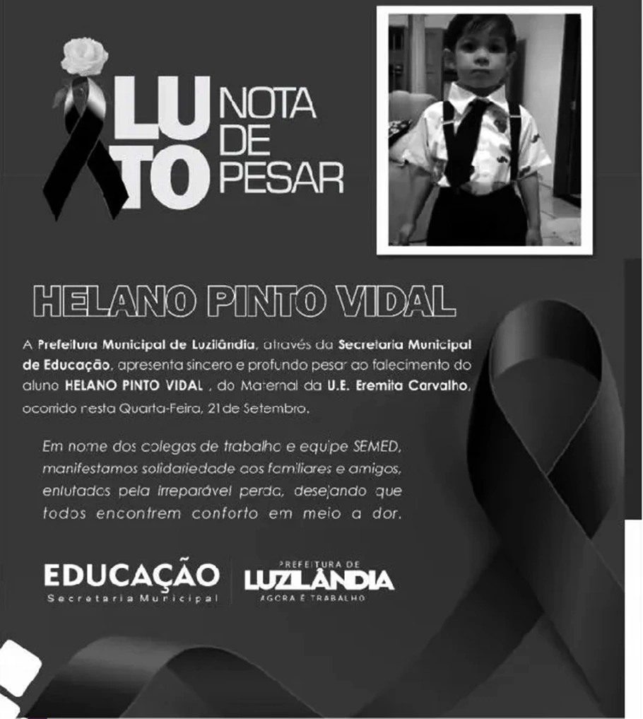 Nota de pesar pelo falecimento de Helano Pinto Vidal