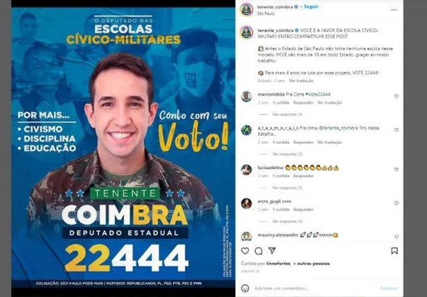 O candidato alega, em sua defesa, que usa uma roupa camuflada, distinta da farda militar