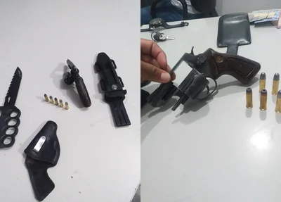 Arma de fogo e arma branca apreendida com o suspeito