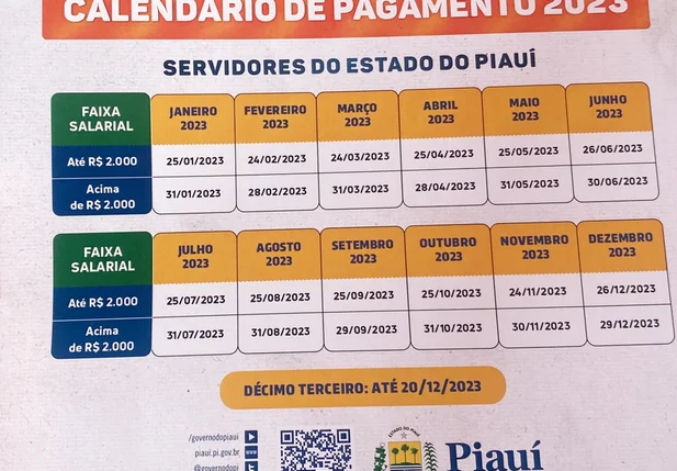 Calendário de Pagamento 2023