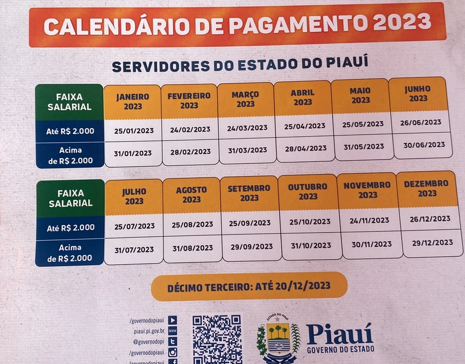 Calendário de Pagamento 2023