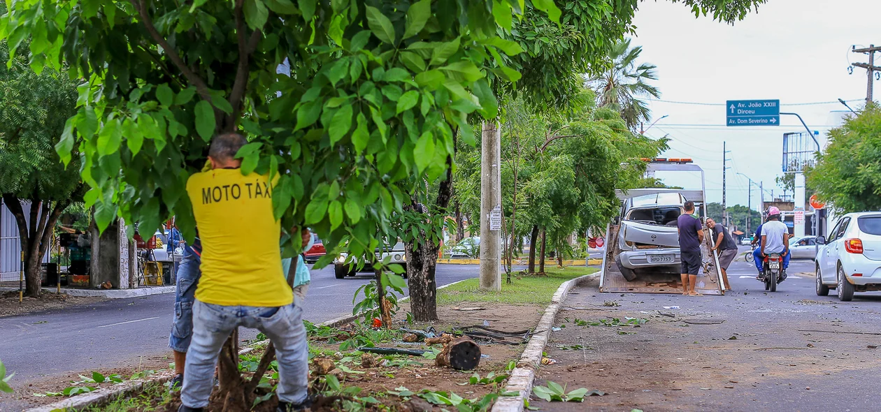 Carro capota após se chocar com árvore na Av. Jaime da Silveira