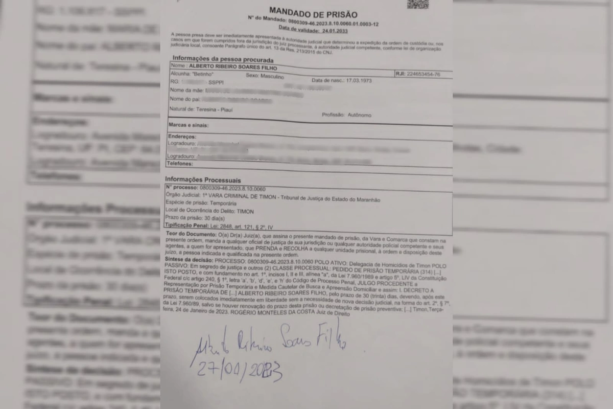 Mandado de prisão temporária do empresário acusado de matar Nicolau Waquim