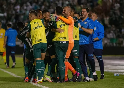 Palmeiras comemorando gol sobre o Botafogo-SP