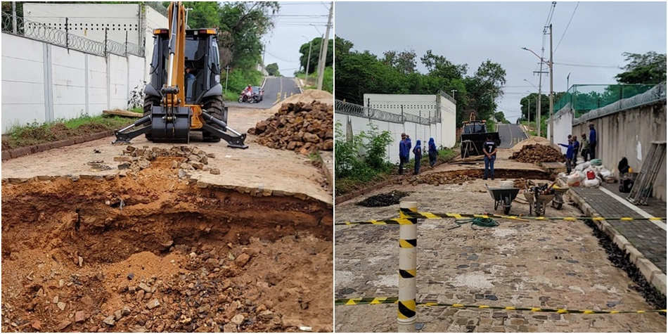 SAAD Leste inicia obra de reparo de cratera no bairro Santa Isabel