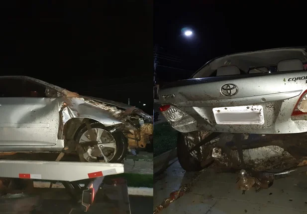 Veículo destruído após acidente em Buriti dos Lopes