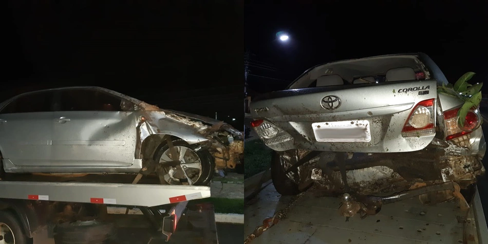 Veículo destruído após acidente em Buriti dos Lopes