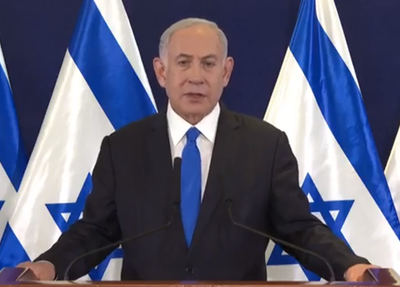 Benjamin Netanyahu, primeiro-ministro de Israel, durante pronunciamento na tarde desta segunda-feira (09)