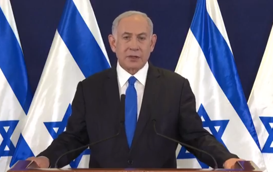 Benjamin Netanyahu, primeiro-ministro de Israel, durante pronunciamento na tarde desta segunda-feira (09)