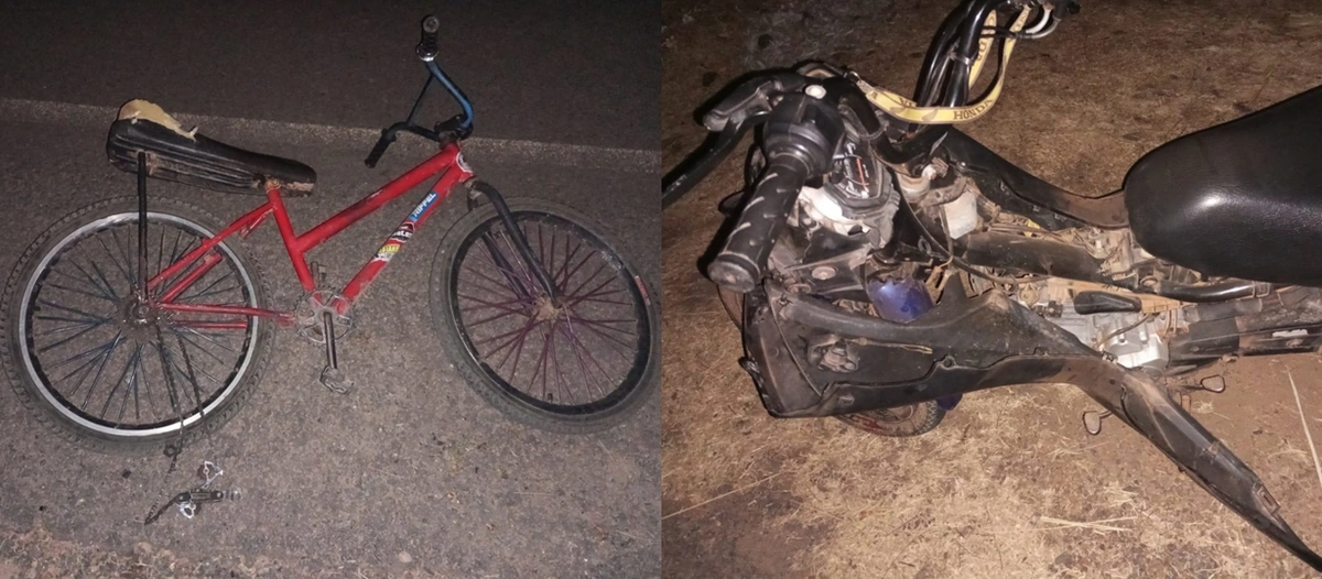 Bicicleta e motocicleta envolvidas no acidente