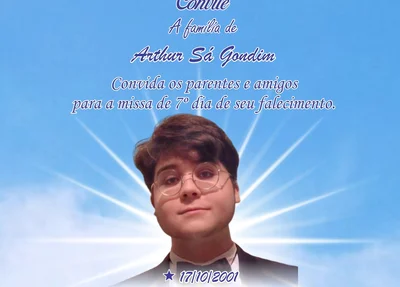 Convite da Missa de Sétimo Dia do estudante Arthur Sá