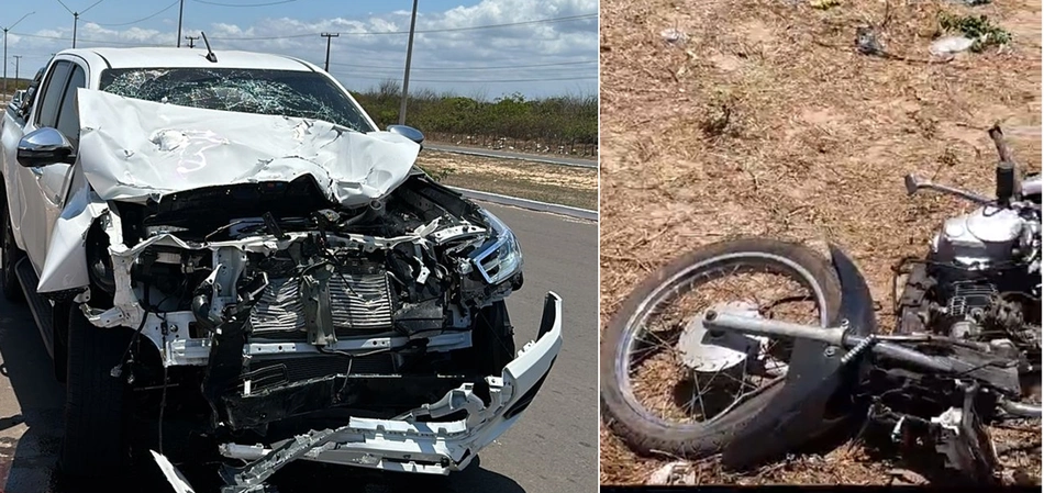 Dois trabalhadores da construção civil morreram após colisão entre uma Hilux e uma motocicleta