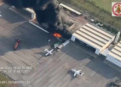 Duas pessoas morrem após avião cair e atingir hangar em Cuiabá