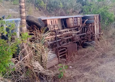Micro-ônibus com cerca de 25 pacientes de Barras tomba após colidir contra cavalo que invadiu uma pista no interior do Piauí