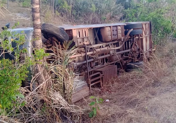 Micro-ônibus com cerca de 25 pacientes de Barras tomba após colidir contra cavalo que invadiu uma pista no interior do Piauí