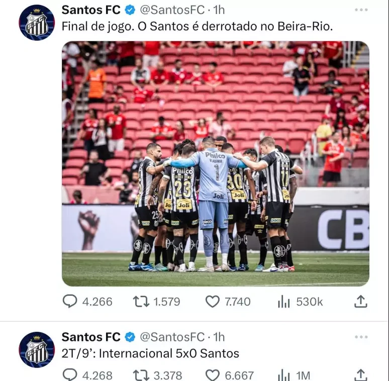Perfil do Santos durante a goleada de 7 a 1