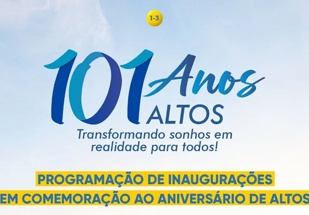 Prefeitura de Altos divulga programação oficial de aniversário