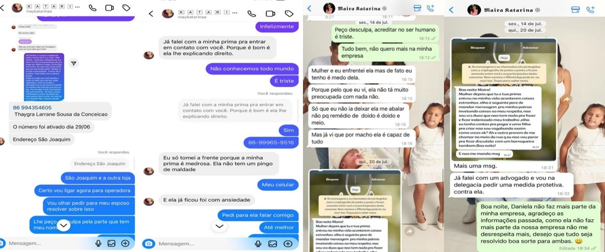 Prints das conversas entre a amiga de Larissa e a empresária