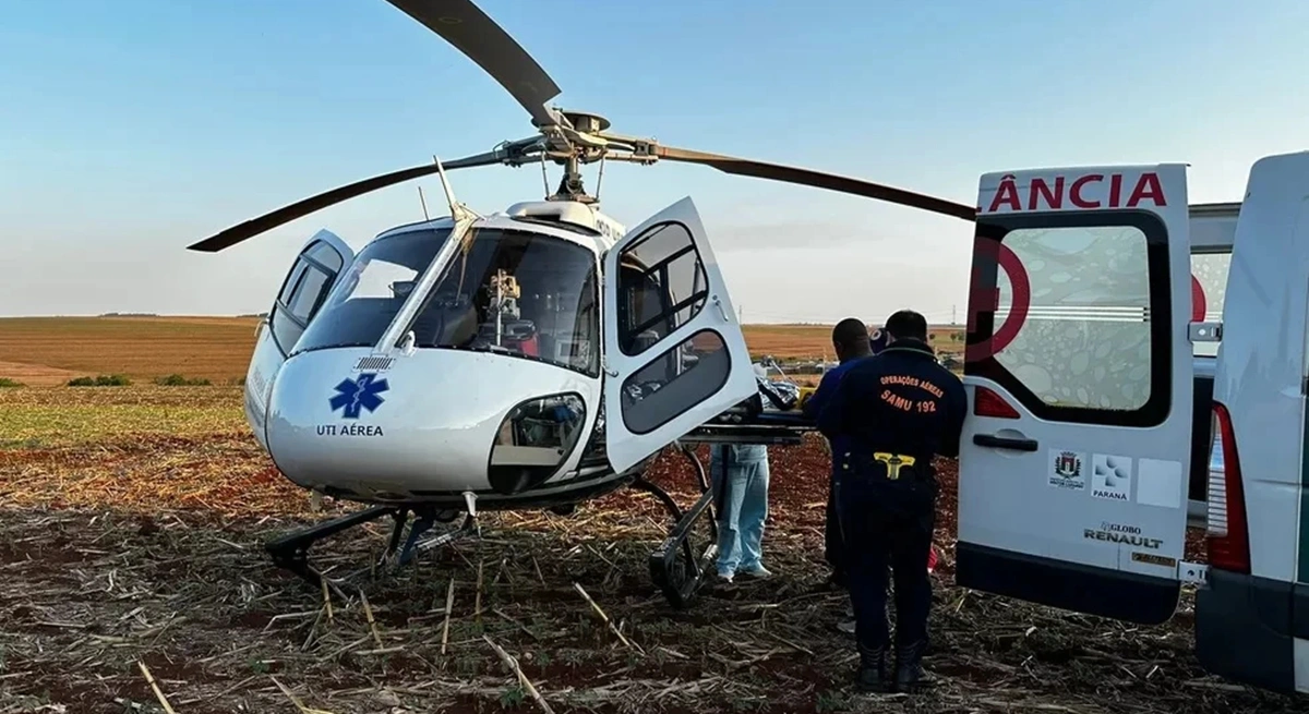 Samu resgatou a vítima usando helicóptero e a levou intubada ao hospital mais próximo
