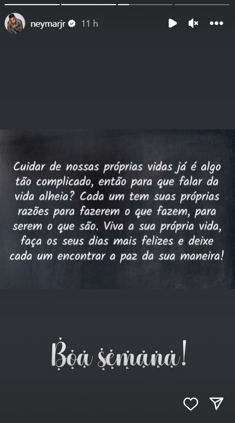 Storie de Neymar sobre suposta nova traição