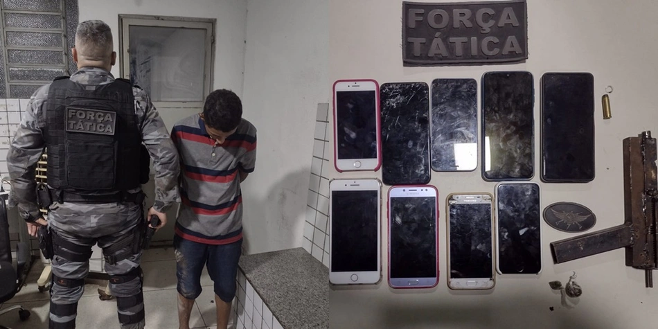 Adolescente apreendido com celulares, arma e moto roubada