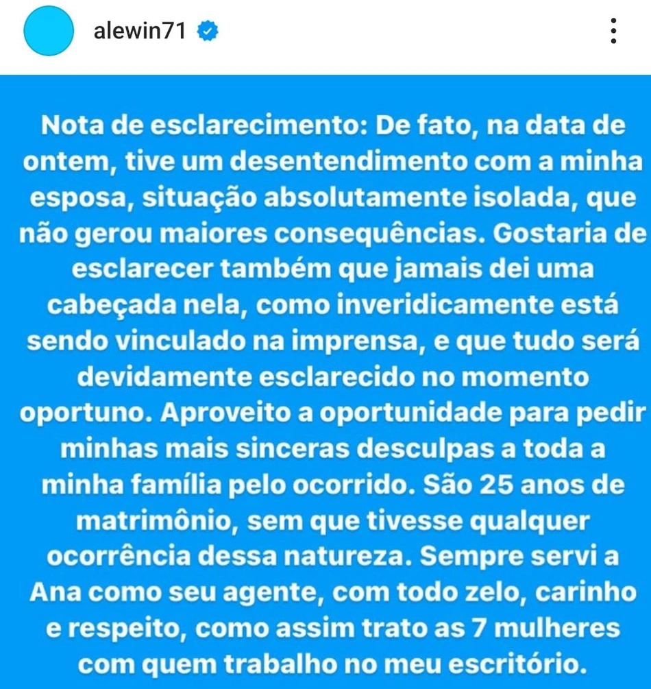 Alexandre Correa se pronuncia pela primeira vez após as acusações de agressão contra Ana Hickmann