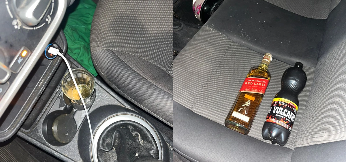 Bebidas alcóolicas encontradas dentro do carro de passeio