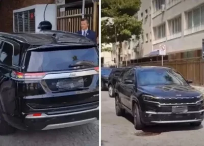 Carros da equipe de Taylor Swift com placas cobertas