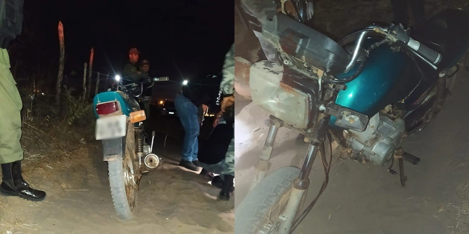 Local onde o crime ocorreu e motocicleta encontrada próximo ao corpo da vítima