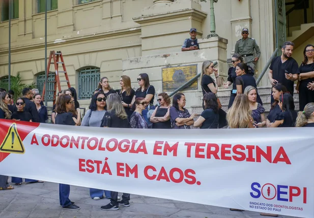 Médicos Odontológicos da rede municipal em protesto na frente da PMT