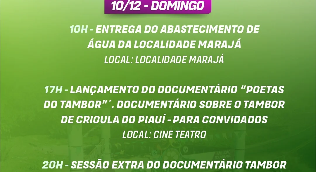 Os eventos acontecerão ao longo dos dias