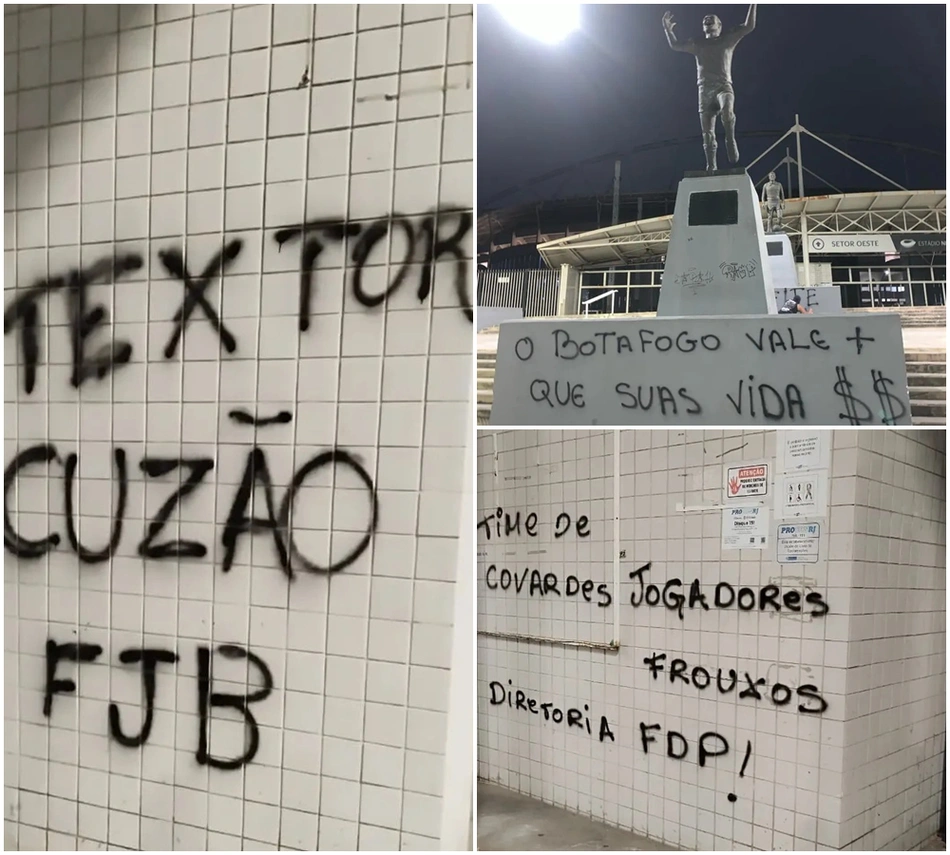 Pichações no setor oeste do estádio Nilton Santos