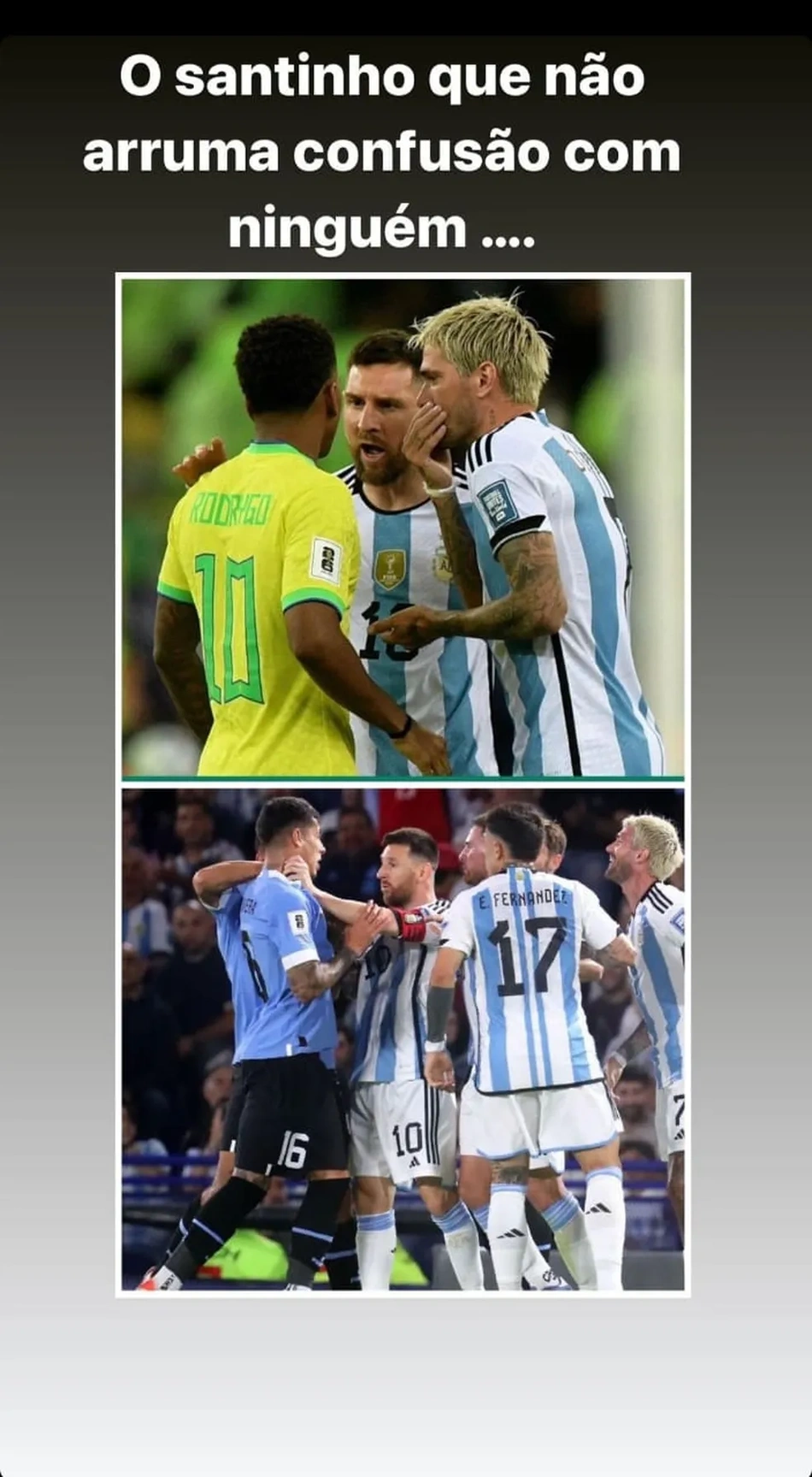 Postagem do pai de Rodrygo ironizando Messi