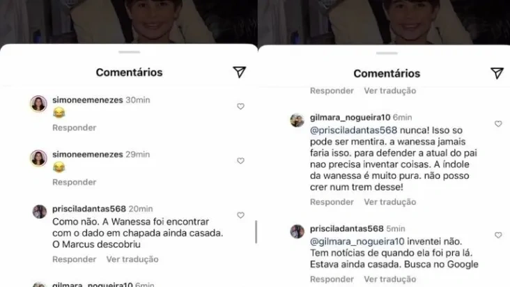 Print de comentários do perfil fake de Graciele