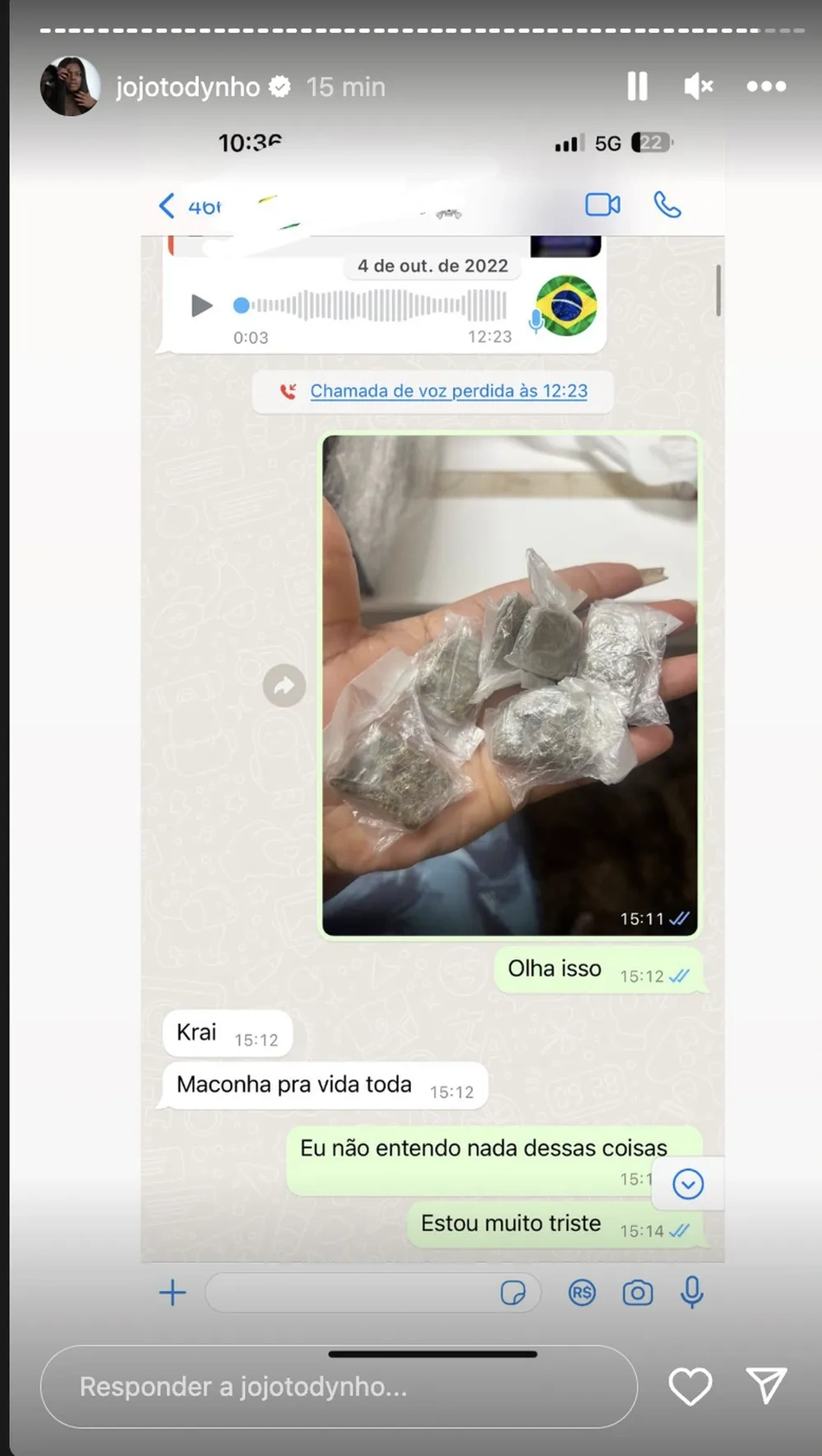 Prints de Jojo Todynho sobre o ex-namorado