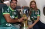 Abel Ferreira e Leila Pereira com a taça do Brasileirão