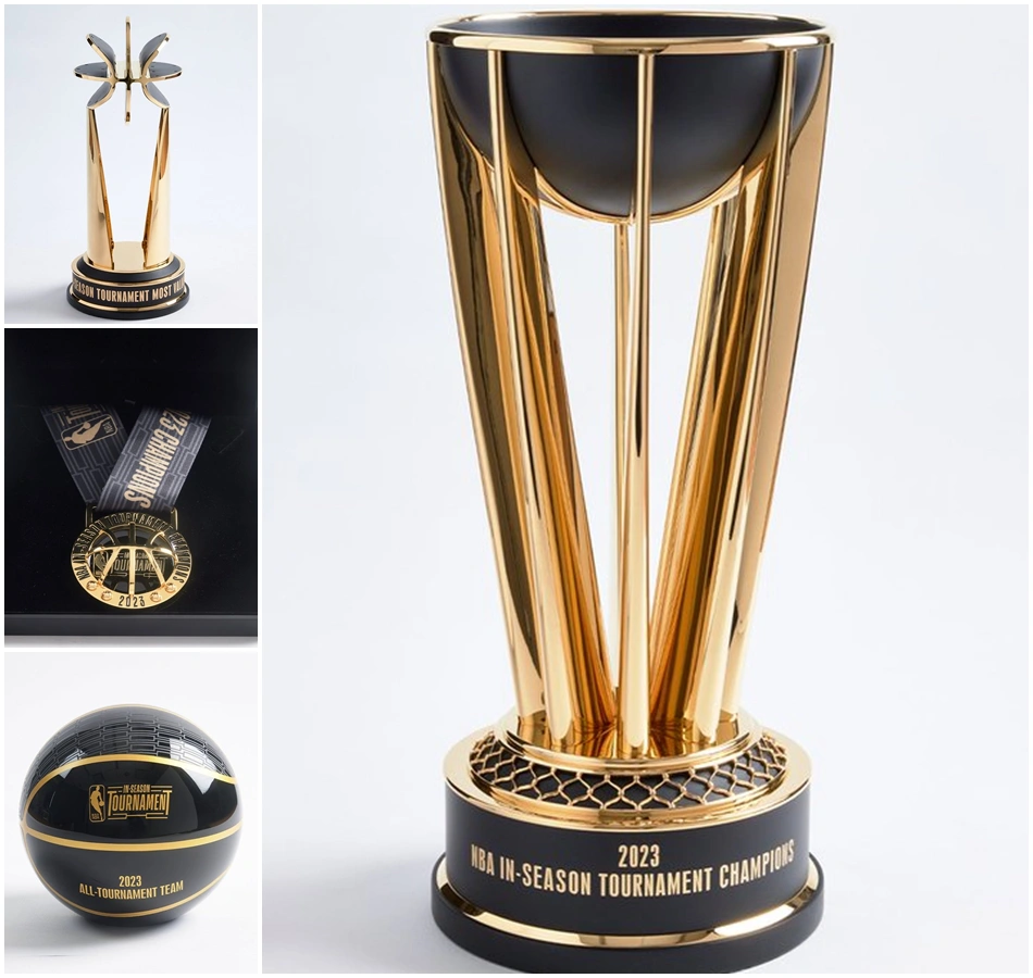 Copa NBA, troféu de MVP, medalhas para os campeões e a bola dos integrantes do time ideal