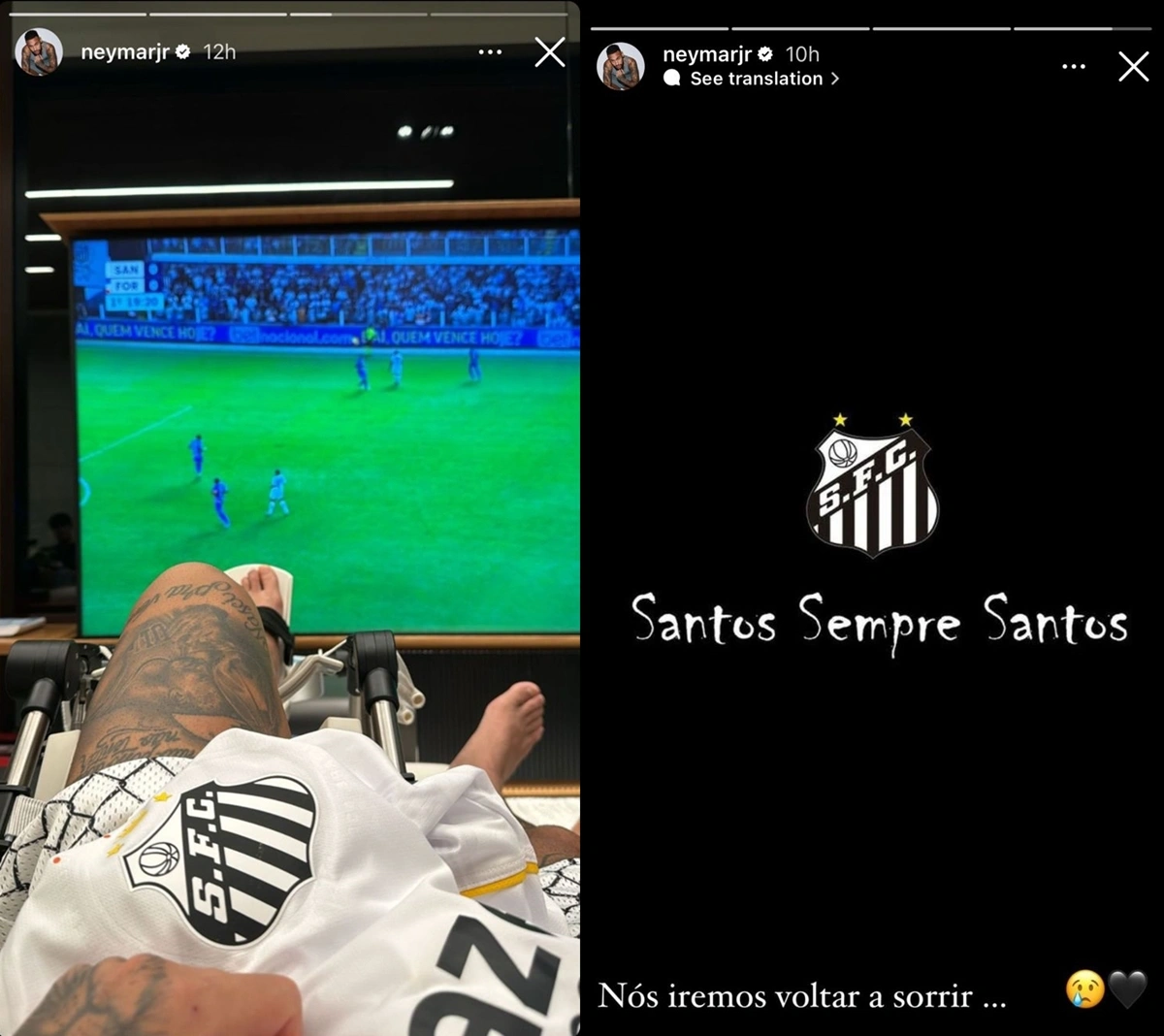 Neymar lamenta queda da Série B do Santos