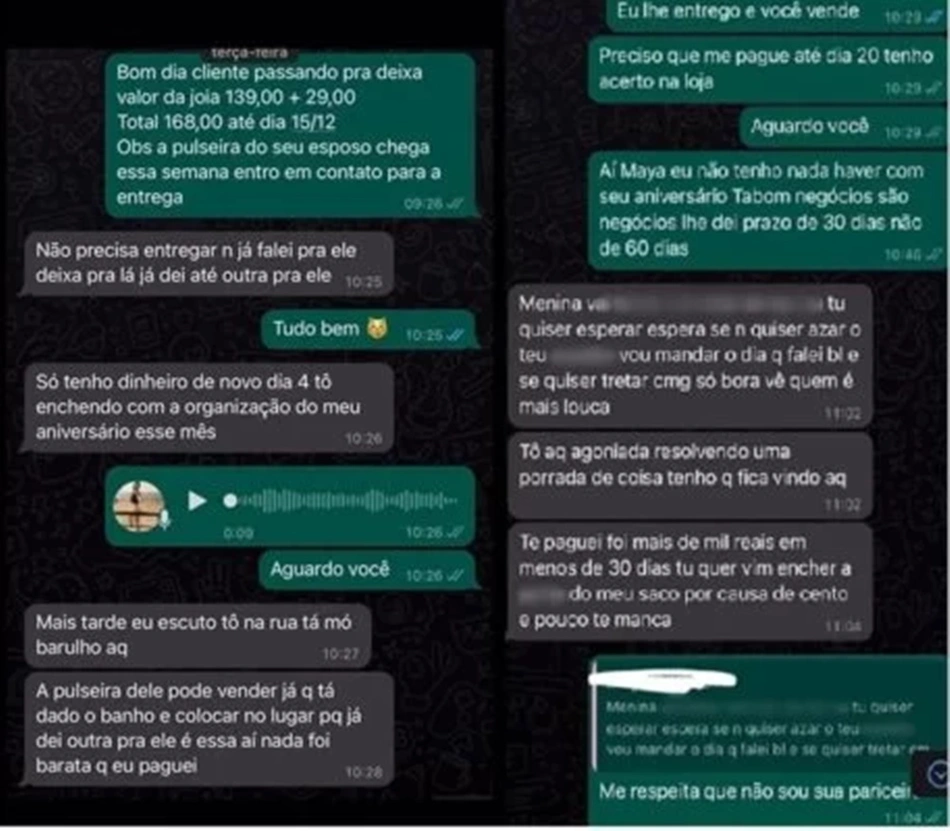 Prints divulgados pela vítima