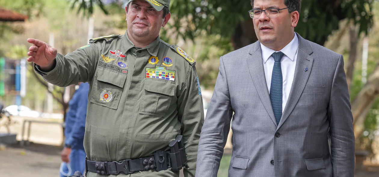Rafael Fonteles e o comandante-geral da Polícia Militar, Scheiwann Lopes