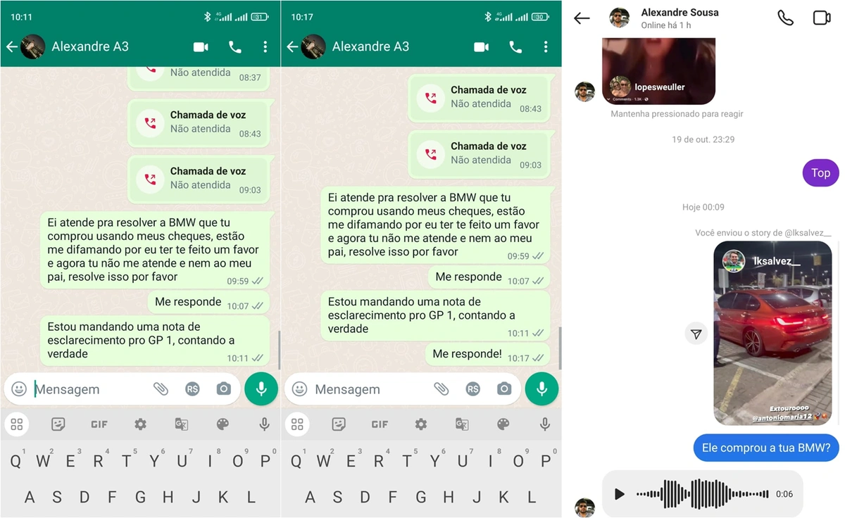 Tentativas de contato de Antonio com Alexandre