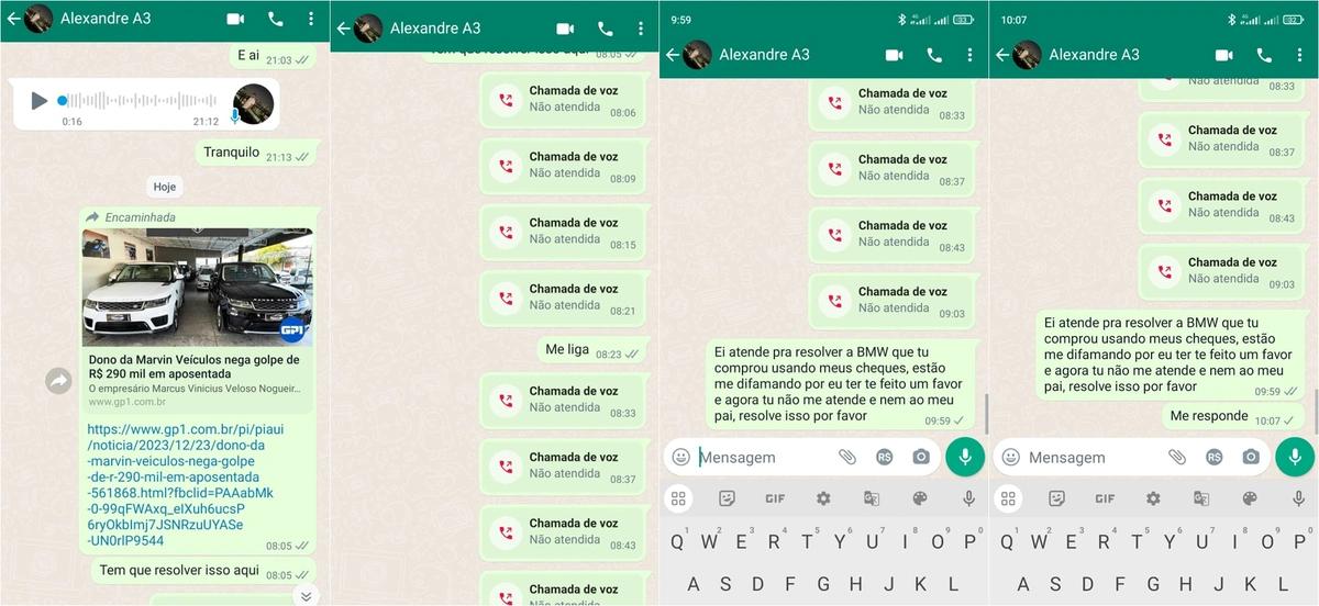 Tentativas de contato de Antonio com Alexandre