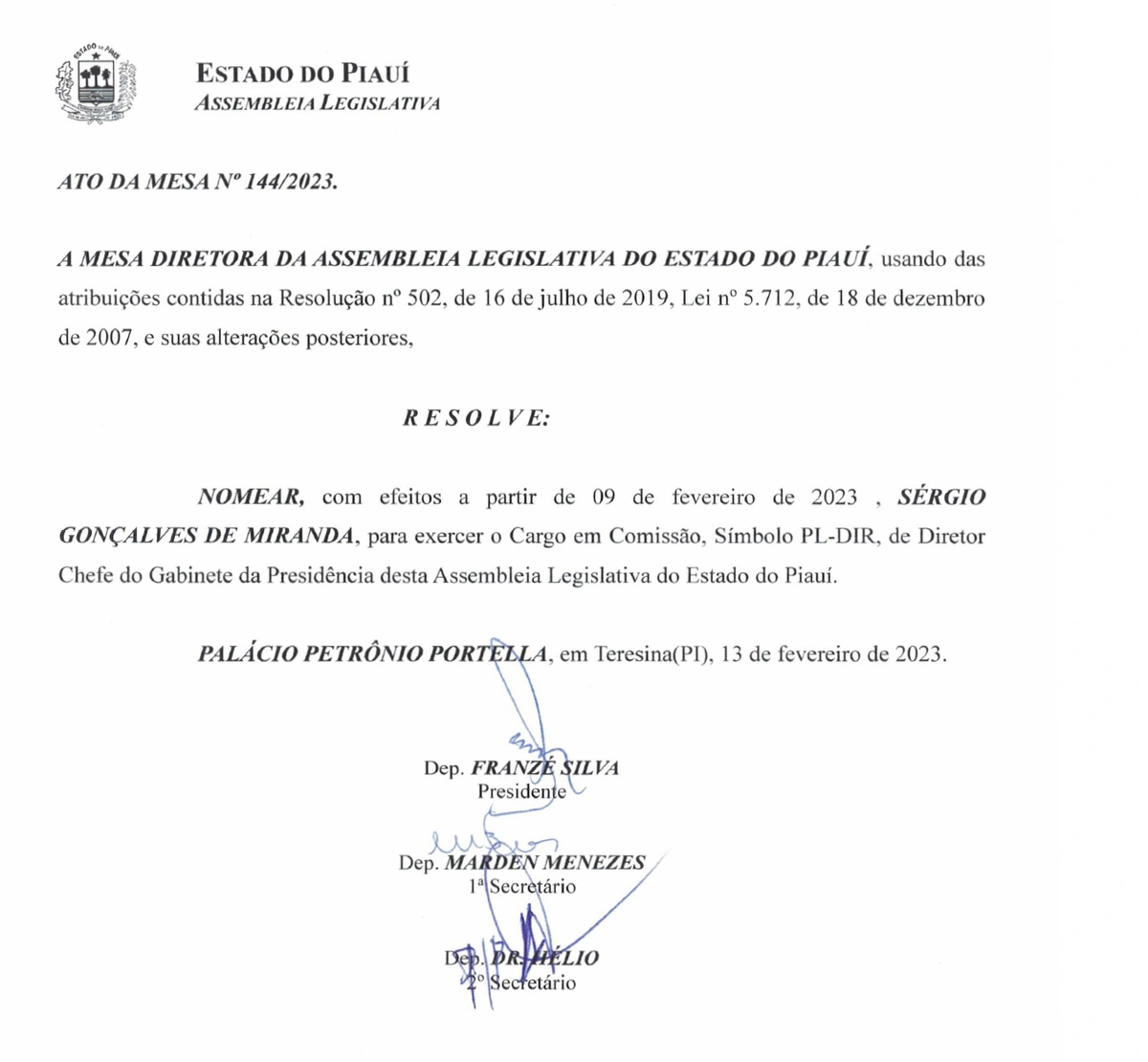 Nomeação de Sérgio Gonçalves de Miranda