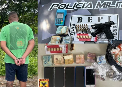 Acusado de tráfico de drogas e itens apreendidos