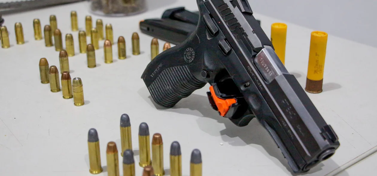 Arma e munições apreendidas